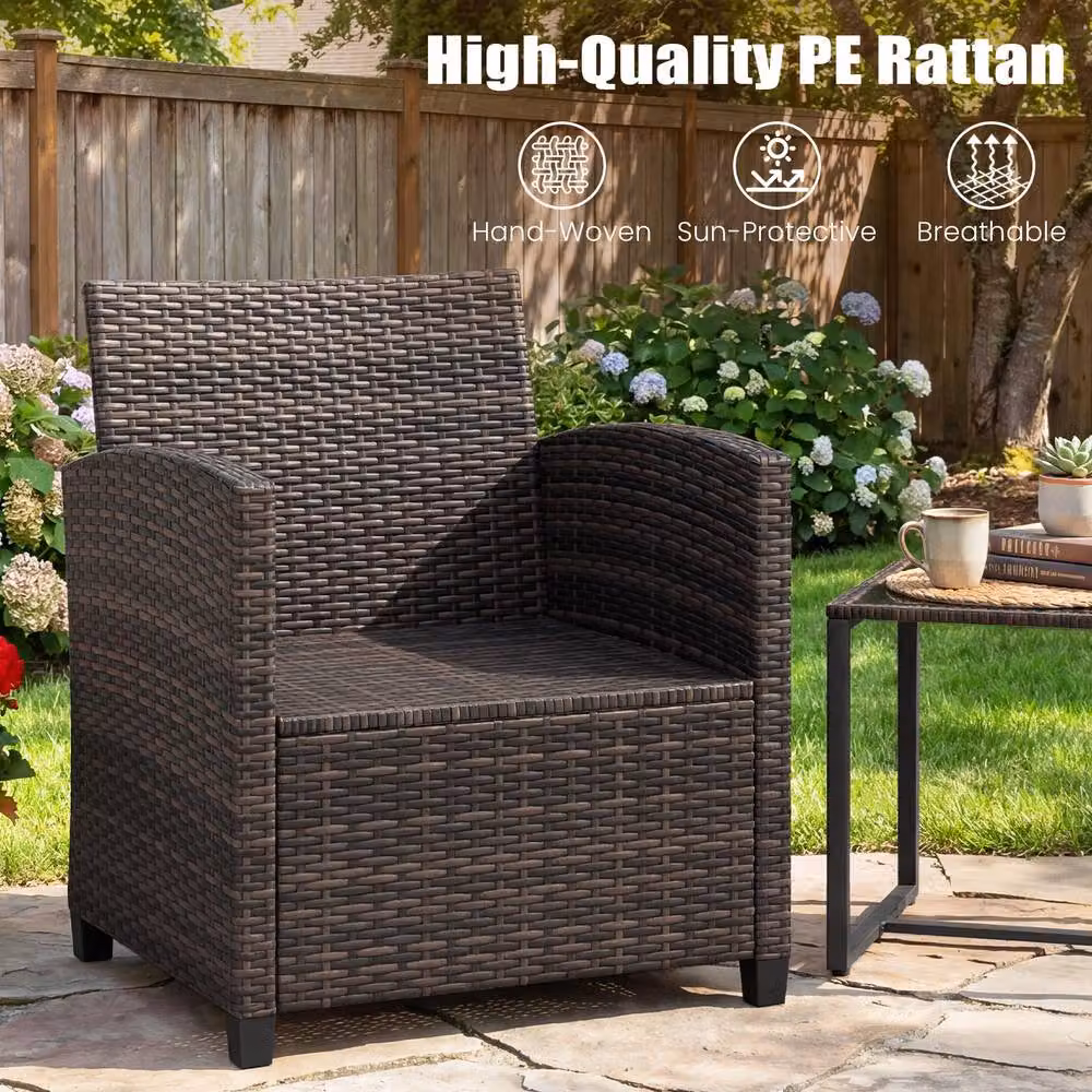 Costway 3-Piece Grey PE Rattan Outdoor Bistro Set with Upholstered Cushions and Coffee Table – 7