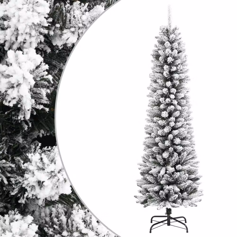 Berkfield Home Artificial Slim Flocked Snow Christmas Tree in White, Height: 180 cm – 2