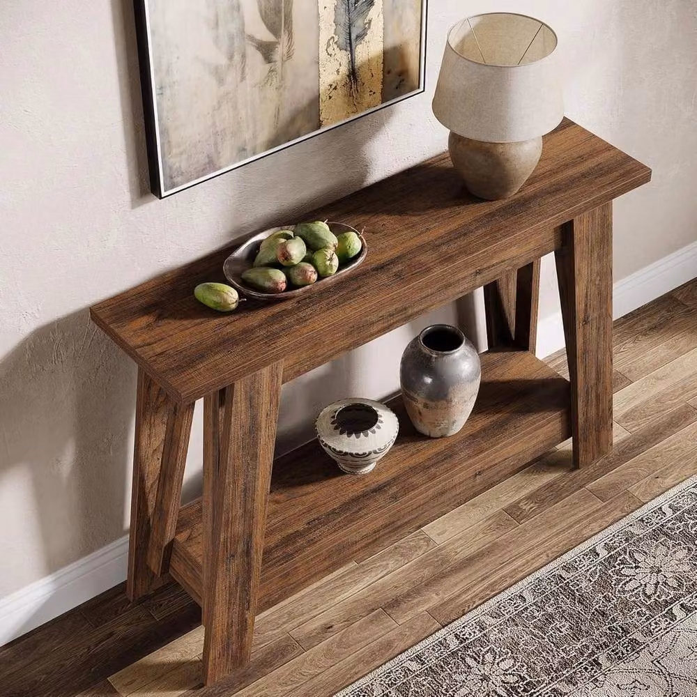 VOGREX Brown Farmhouse Console Table with Storage, W: 104.9 cm, D: 30.0 cm, H: 79.5 cm – 4