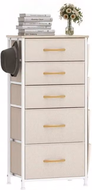 VOGREX 5 Drawer Bedroom Storage Chest with Steel Frame in Beige – 1