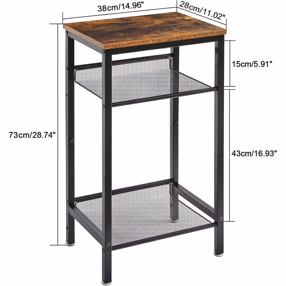 FORGEVIO Industrial Tall Side Table and Nightstand with Shelves, Brown – 2