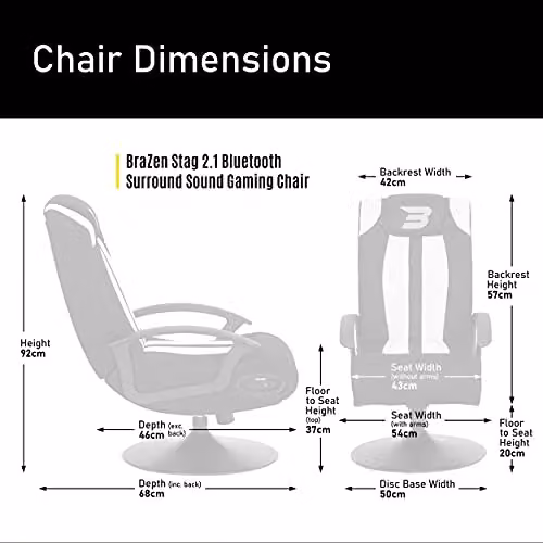 BraZen Stag 2.1 Bluetooth Surround Sound Gaming Chair in Red, W/D/H: 68 x 94 x 54 cm – 3