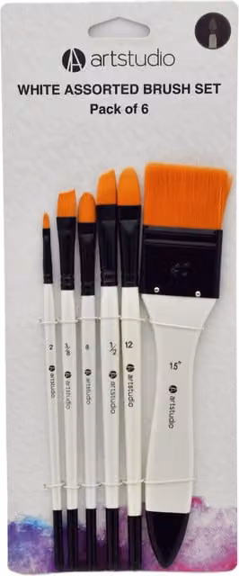Art Studio 6 Piece White Synthetic Assorted Brush Set