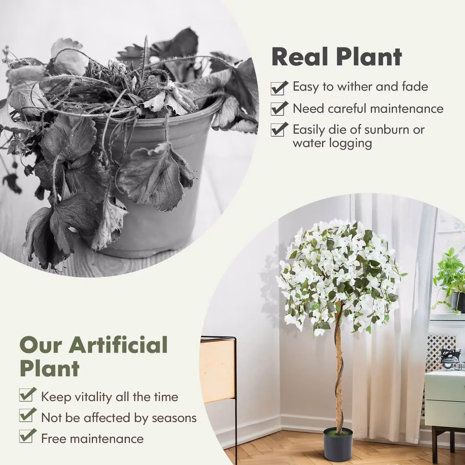 Costway 130cm Artificial Azalea Floral Tree in White Pot – 3
