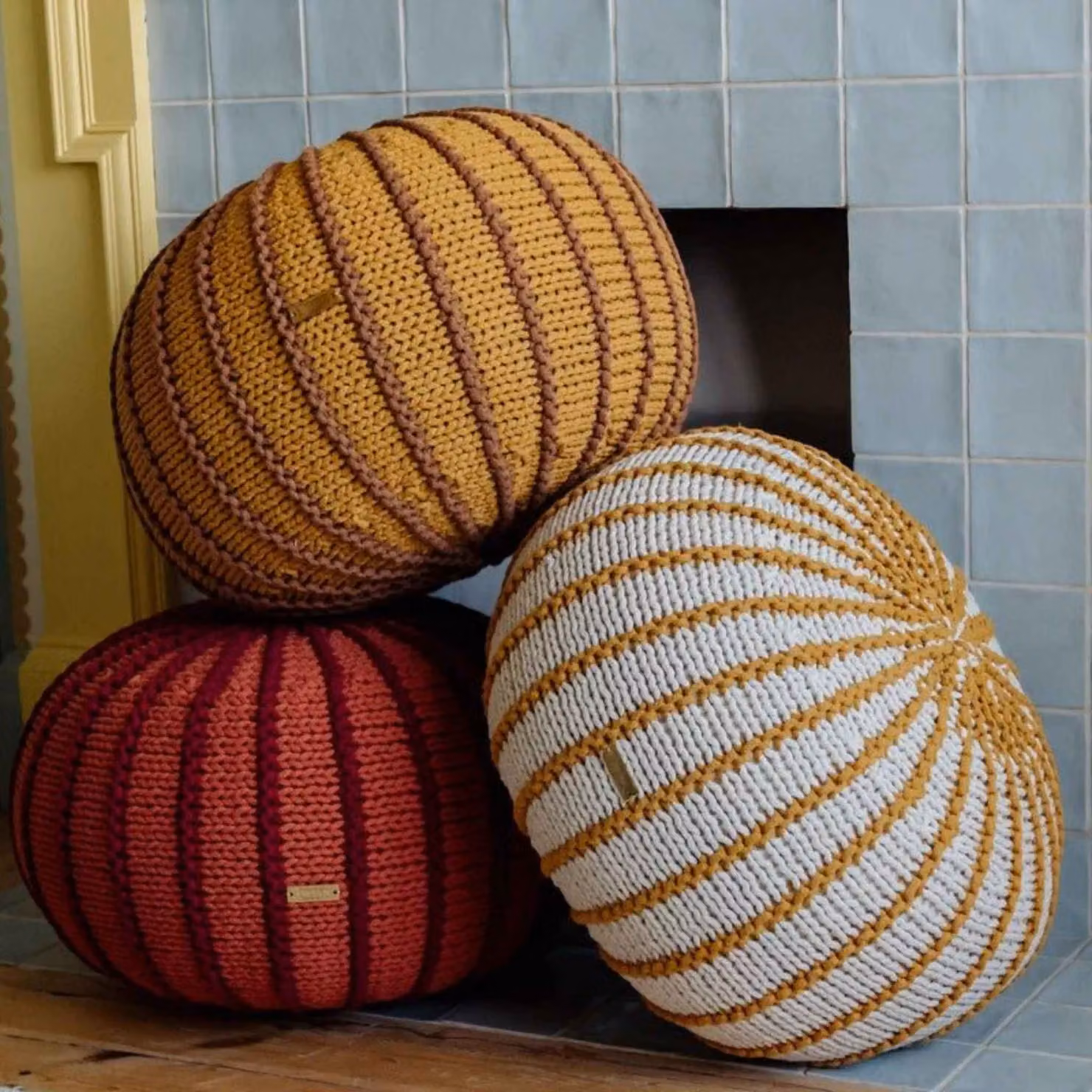 Zuri House Ziggy Knitted Pouffe in Yellow – 2