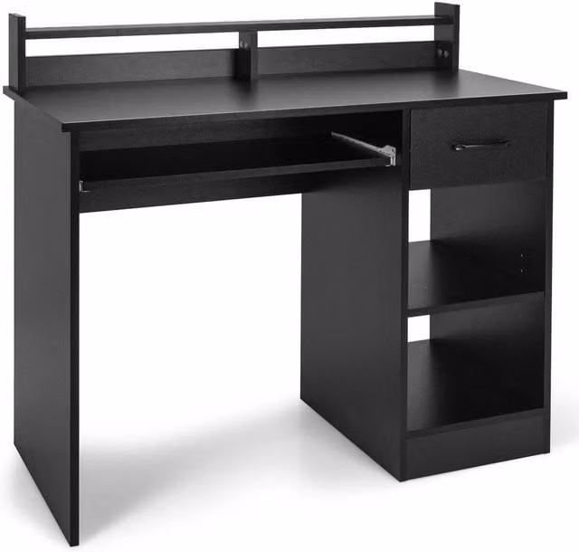 KORVIXA Modern Black Wooden Computer Desk with Keyboard Tray, W/D/H: 100 x 100 x 133.5 cm – 1