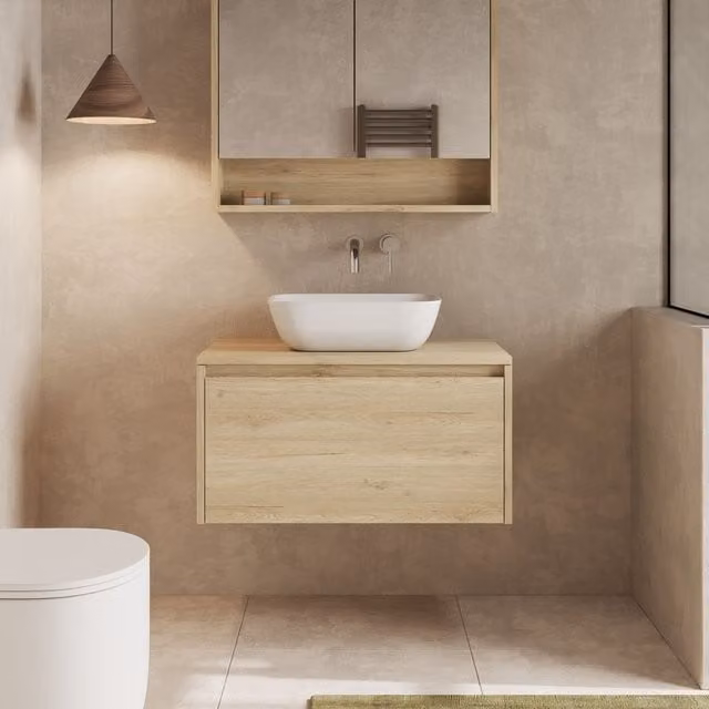 Banyetti Mino 800mm Wall Hung Vanity Unit with Matching Worktop in Light Oak