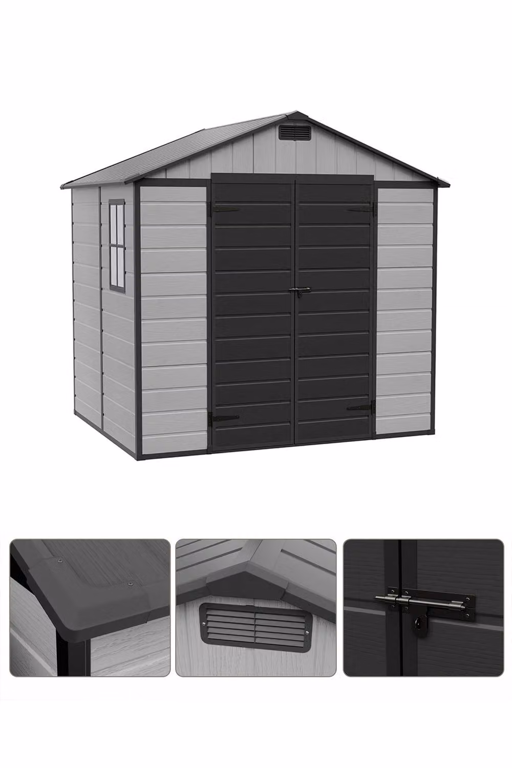 Living and Home Large Garden Storage Shed in Grey, 7x6 FT – 5
