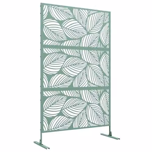 Outsunny Metal Outdoor Privacy Screen Panel with Stand, Leaf Style, Green