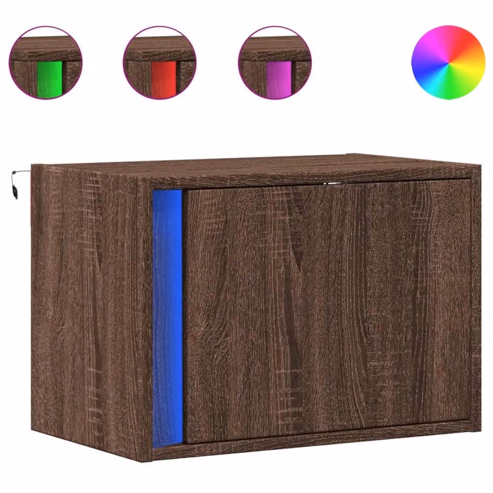 Berkfield Home Set of 2 Wall-mounted Bedside Cabinets with Integrated LED Lights in Brown Oak – 3