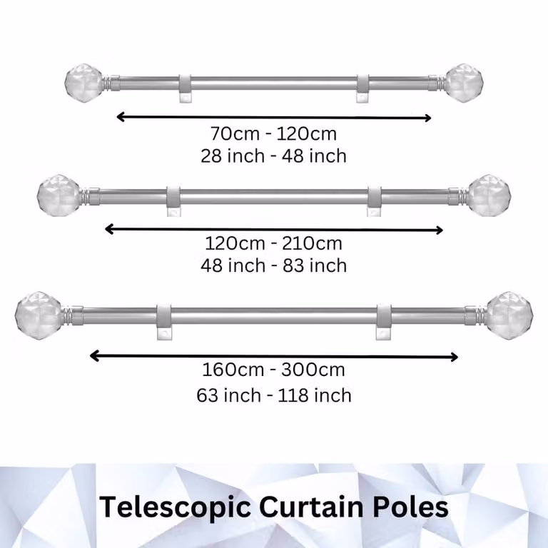 Caecus Diamanter Metal Eyelet Extendable Curtain Pole with Crystal Ball Finials, White, Length: 70-120 cm