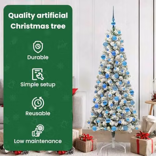 vidaXL Artificial Hinged Christmas Tree in Green and White, Height: 180 cm – 4
