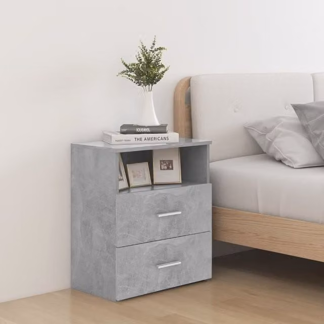 Berkfield Home Bed Cabinets, 2 Piece Set, Concrete Grey, W: 50 cm, D: 32 cm, H: 60 cm