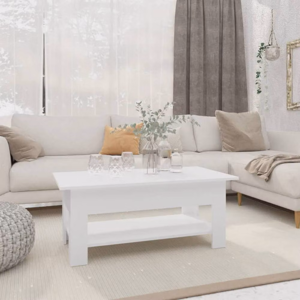 Berkfield Home Modern White Rectangular Coffee Table in Engineered Wood W/D/H: 102 x 55 x 42 cm – 2