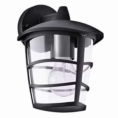 Loops Modern Black Metal Outdoor Wall Lantern IP44 with E27 Bulb Compatibility – 1