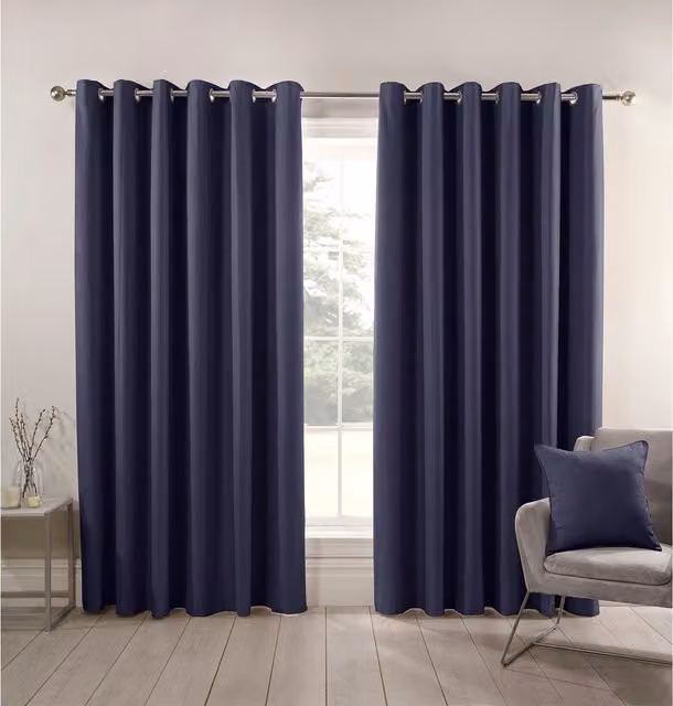 Divante Blue Blackout Eyelet Curtains, W: 168 cm, H: 183 cm