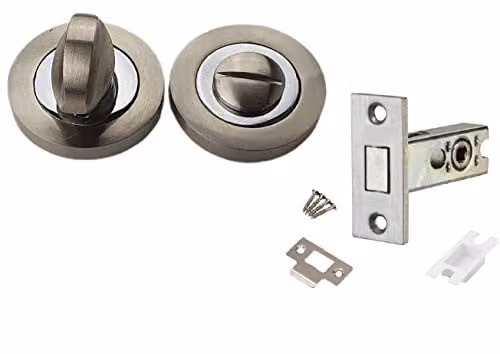 Golden Grace Toilet Thumb Turn and Dead Bolt Set in Silver Duo Chrome and Satin Nickel