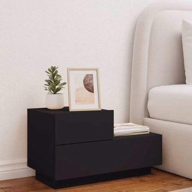 Berkfield Home Decorative Bedside Cabinet with Integrated LED Lights, Black, W/D/H: 70 x 36 x 40.5 cm