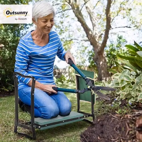Outsunny 2 in 1 Garden Kneeler Seat with Tool Bag, Green – 2