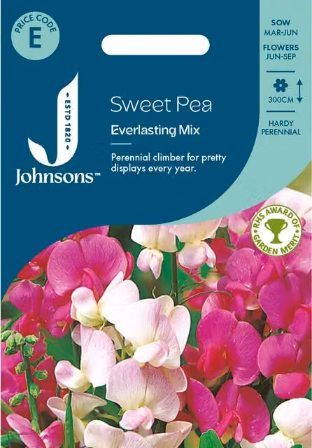 Johnsons Seeds Mixed Sweet Pea Everlasting Climber Flower Seeds in Pink, White and Multicolour