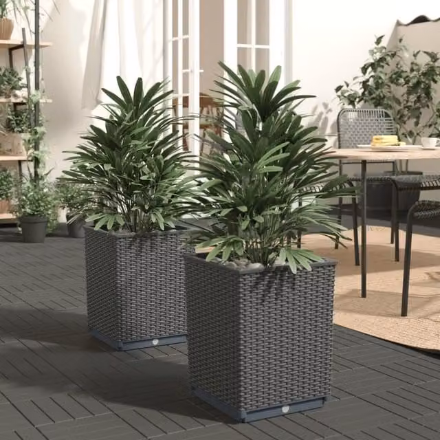Berkfield Home Black Polypropylene Planter Tub, 2 Pack, W/D/H: 30 x 30 x 37 cm