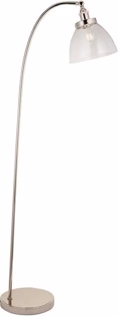 Loops Bright Nickel Standing Floor Lamp with Clear Glass Shade in Silver – 1