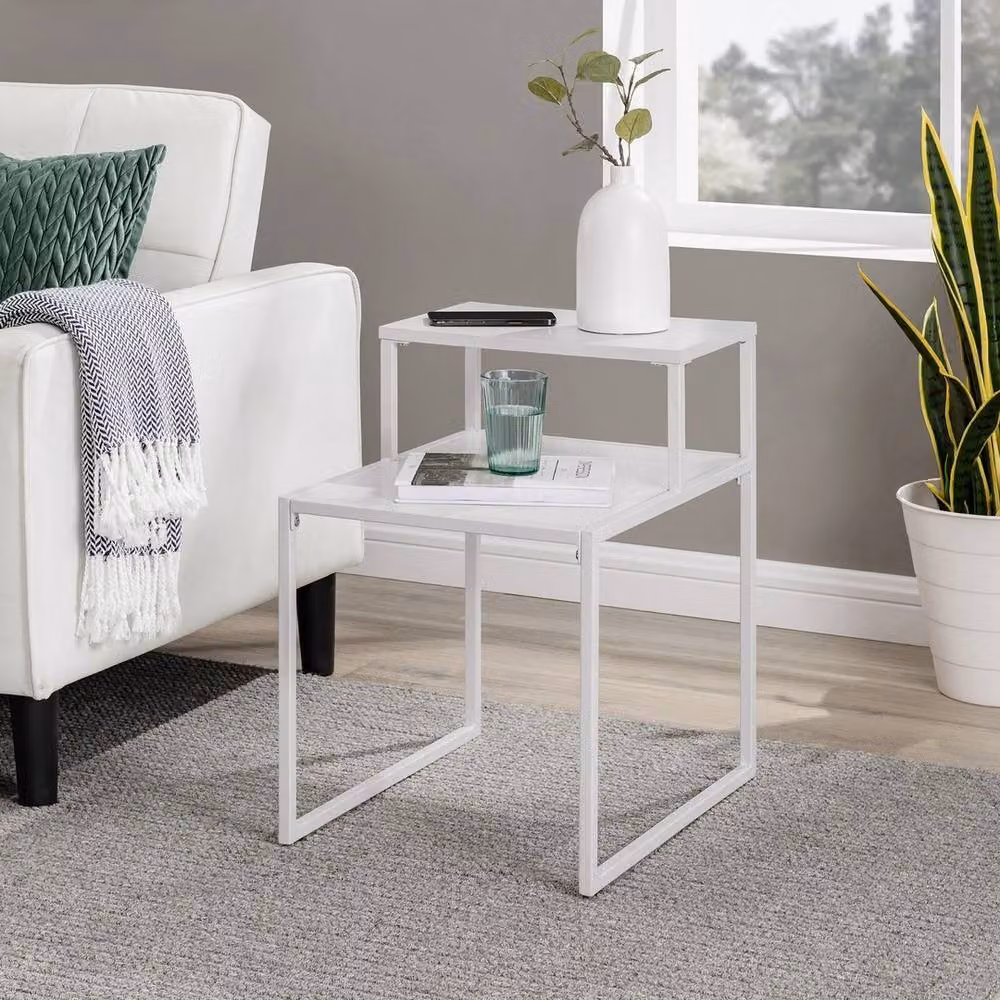 ERGOVEXA Set of 2 White Wood 2-Tier Side Tables and Nightstands – 2