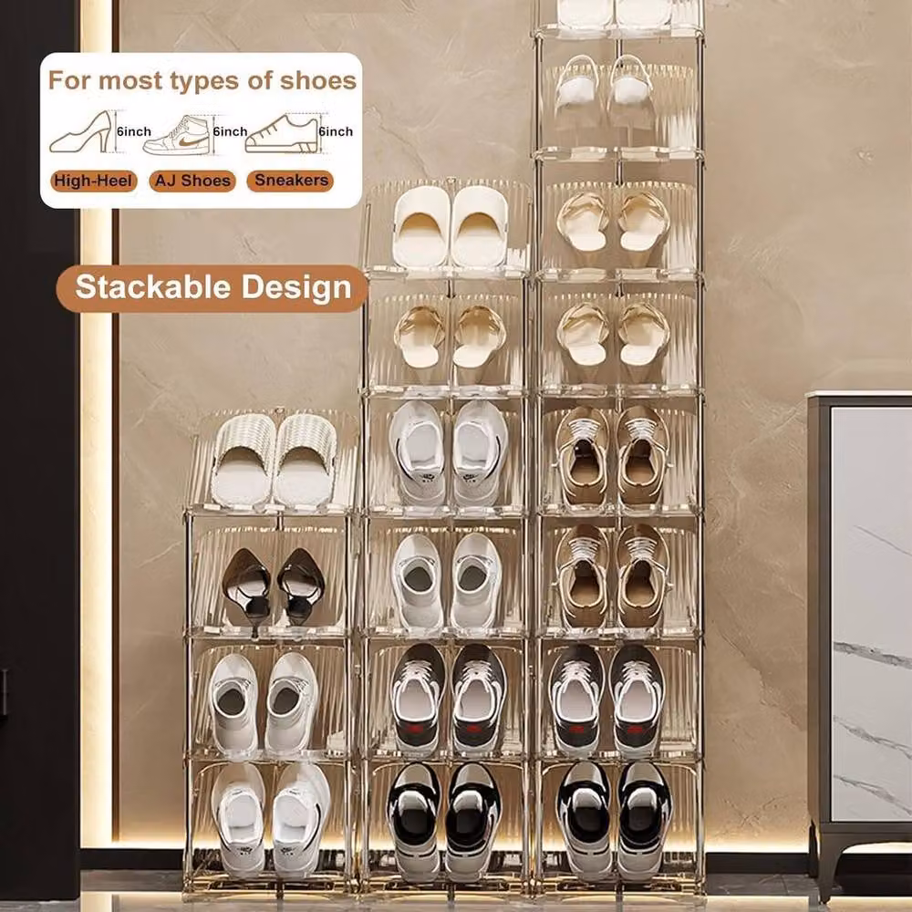 Kelvenix 6 Tier Sloping Narrow Clear Shoe Rack in Transparent Plastic and Metal – 4
