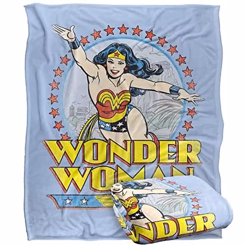 Warner Brothers DC Wonder Woman Officially Licensed Silky Touch Super Soft Fleece Throw Blanket in White and Multicolour, W/D/H: 152 x 127 cm – 1