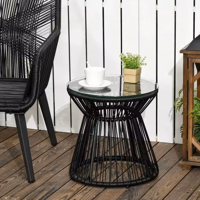 EONLION Round Hollow Drum Design Side Table in Black