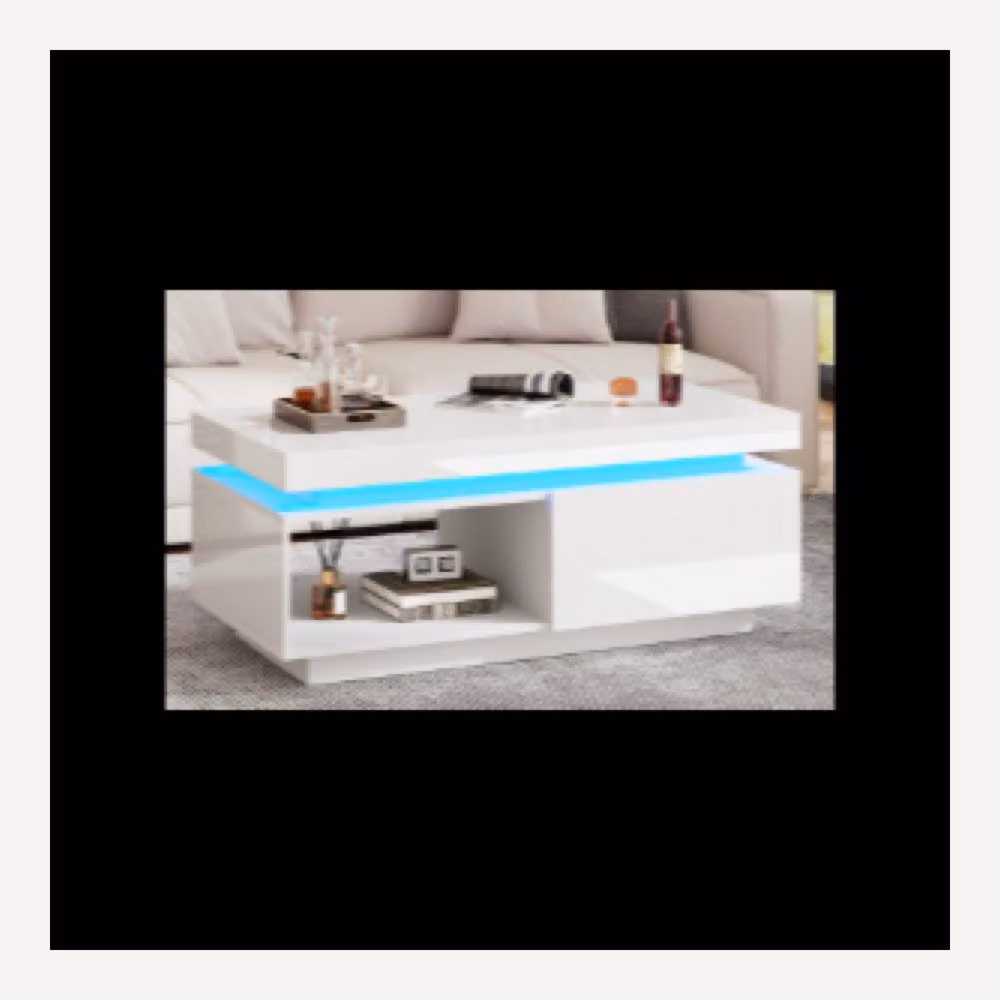 AKI HAUS White High Gloss LED Coffee Table with Drawer – 3