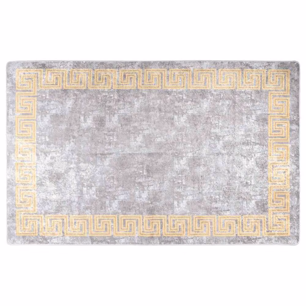 Berkfield Home Washable Grey Art Deco Round Rug with Anti Slip Base, Diameter: 150 cm