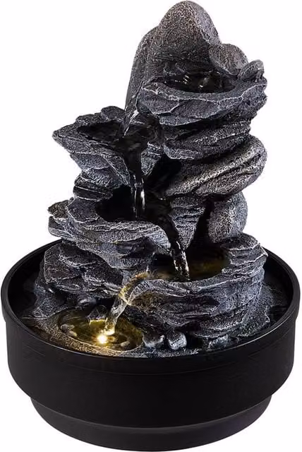 Livingandhome Grey Ornamental Electric Rockery Desktop Fountain with LED Light