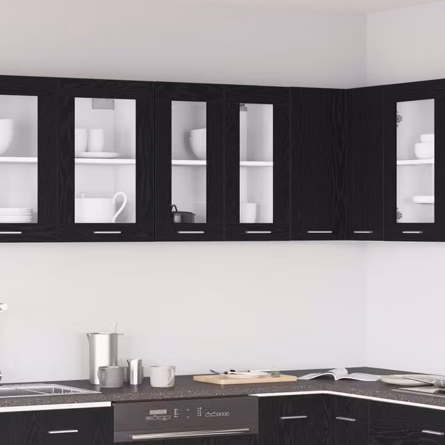 Berkfield Home Modern Wall Mounted Glass Cabinet in Black Oak, W/D/H: 60 x 31 x 60 cm