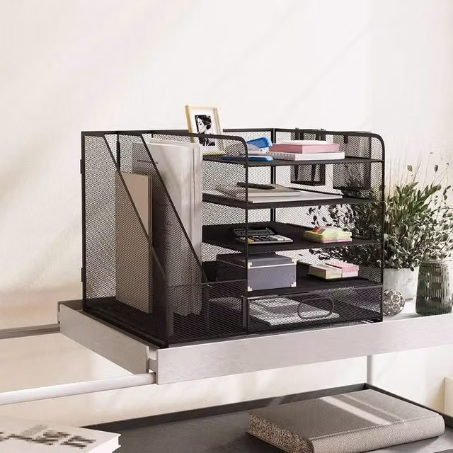 FORGEVIO Metal Letter Tray Organiser in Black, W/D/H: 31 x 31 x 28 cm