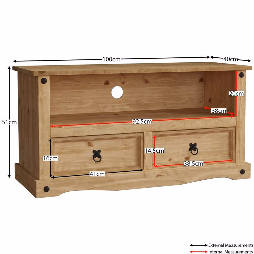 KORVIXA Brown Solid Waxed Pine Flat Screen TV Unit W/D/H: 100 x 100 x 100 cm – 2