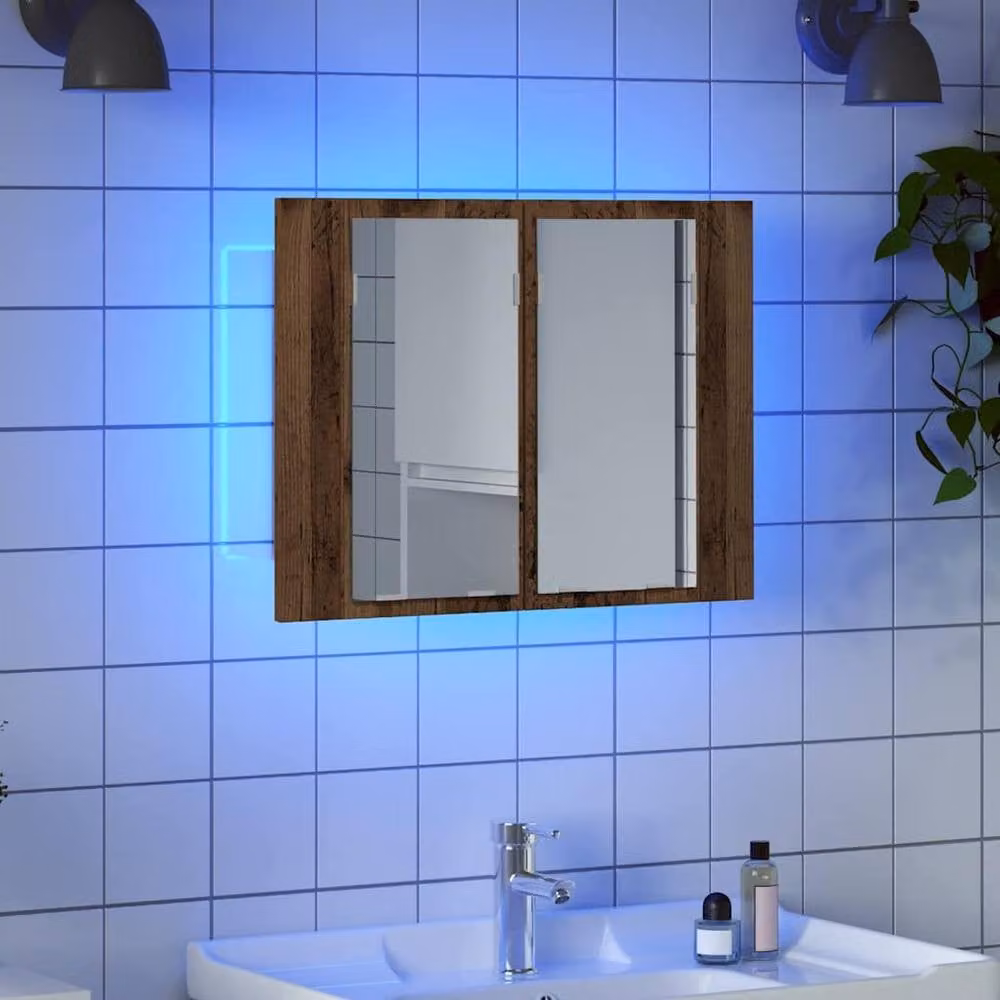 Berkfield Home LED Mirror Cabinet in Old Wood Brown, W/D/H: 60 x 12 x 45 cm – 3