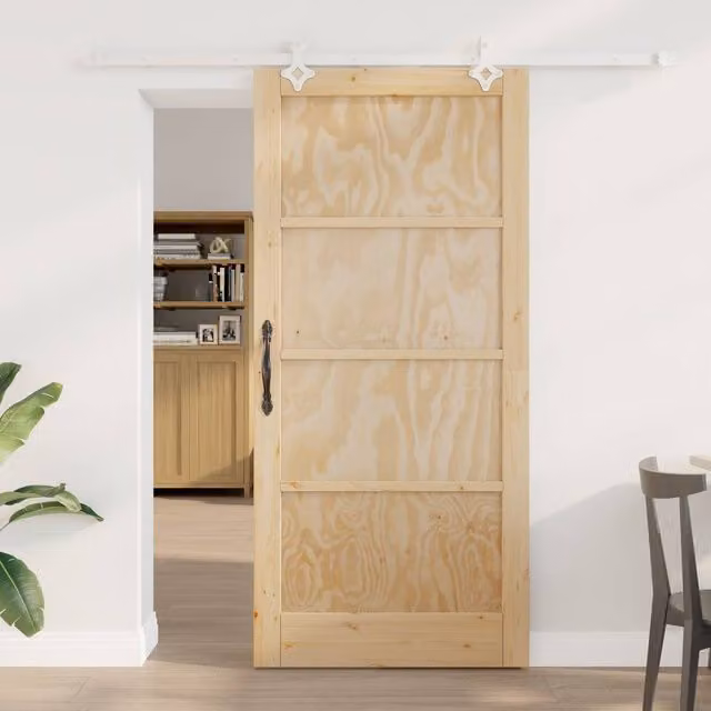 Berkfield Home Minimalist Sliding Door with Hardware Set in Beige Solid Pine, W: 93 cm, H: 202 cm