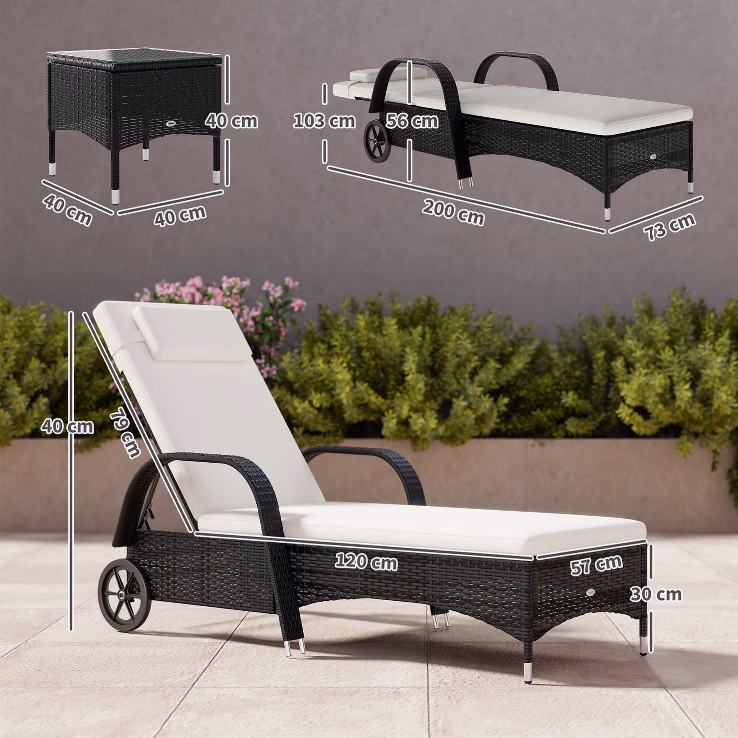 Outsunny 3 Piece Black PE Rattan Patio Lounge Chair Set with Cushions and Side Coffee Table – 5