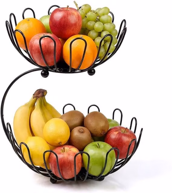 FORGEVIO 2 Tier Metal Wire Fruit Storage Basket in Black