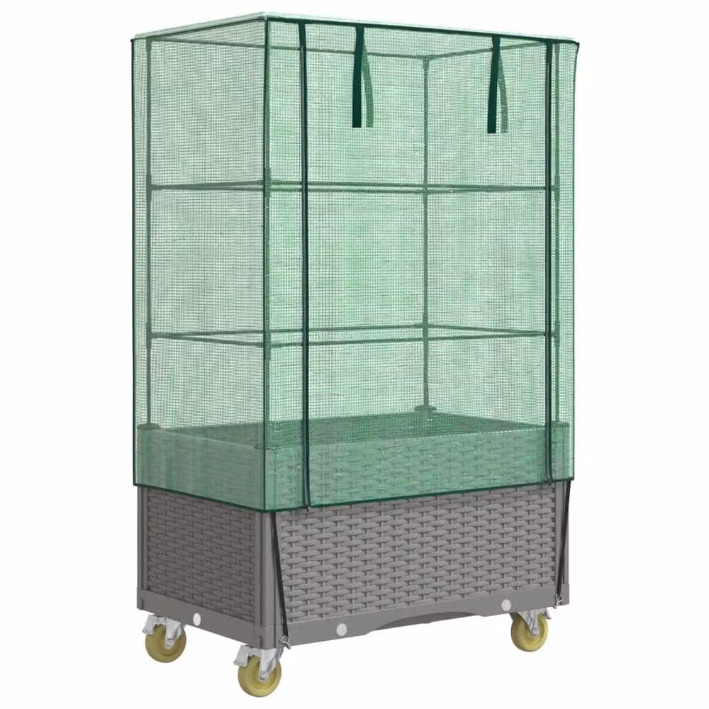 Berkfield Home Raised Bed with Cover and Wheels in Black Rattan Look, W: 80 cm, D: 50 cm, H: 182 cm – 2