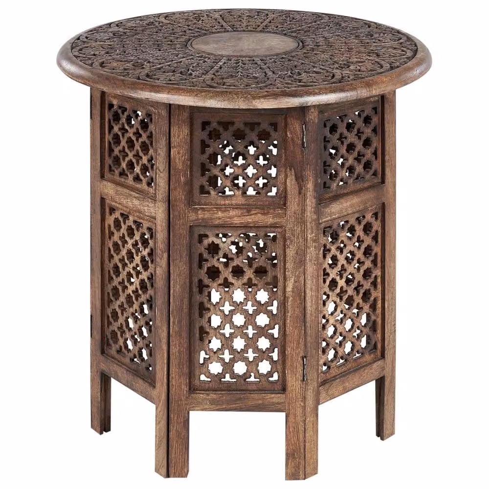 Wyld and Coco Round Mango Wood Side Table in Brown, Diameter: 53 cm – 2