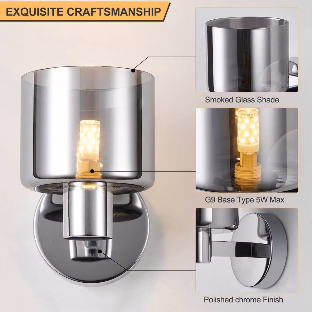 Harper Living Modern LED Wall Light with Chrome Finish and Smoked Grey Glass – 5