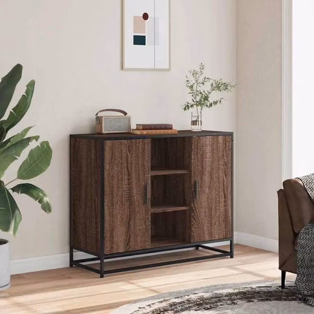 Berkfield Home Industrial Sideboard in Brown Oak, W/D/H: 92 x 35 x 76 cm – 1