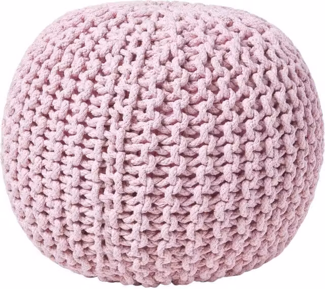 Homescapes Round Cotton Knitted Pouffe in Pink, Diameter: 40 cm