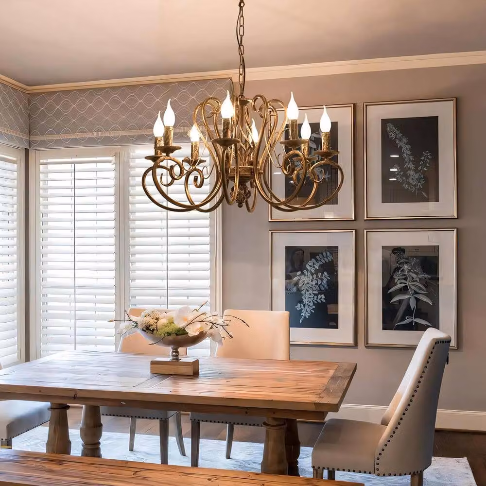 NIVOR 8-Light French Country Vintage Metal Pendant Chandelier in Bronze with Adjustable Height – 3