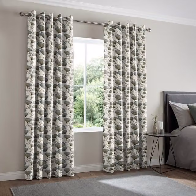Odin Made to Measure Blackout Floral Cotton Curtain Panel in Ink, Grey and Black with Eyelets