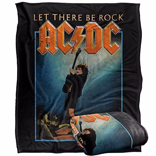 LOGOVISION AC/DC Let There Be Rock Super Soft Fleece Throw Blanket, White, W/D/H: 152 x 127 cm