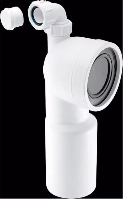 McAlpine 90 Degree Bend Adjustable Length Rigid WC Connector with Vent Boss in White – 1