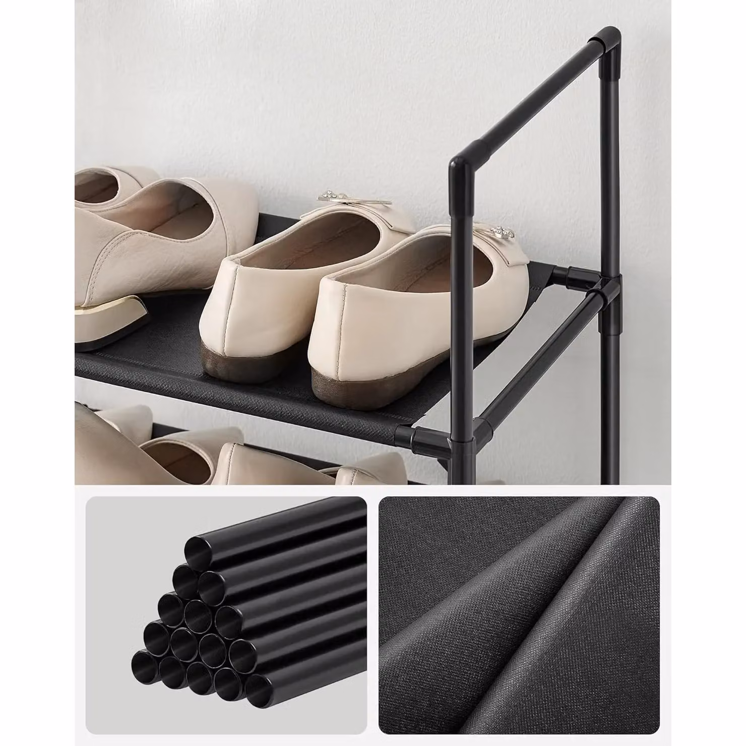 SONGMICS 10-Tier Space Saving Shoe Rack with Adjustable Shelves and Metal Frame in Black – 4